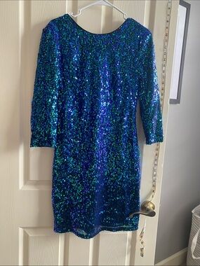 H&M Iridescent Blue-Green Sequin Mini Dress
